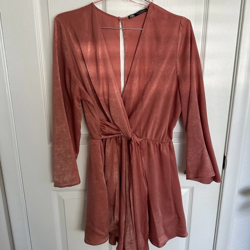 Zara Chic Pink Wrap Jumpsuit Romper Dusty Pink - Picture 2 of 9